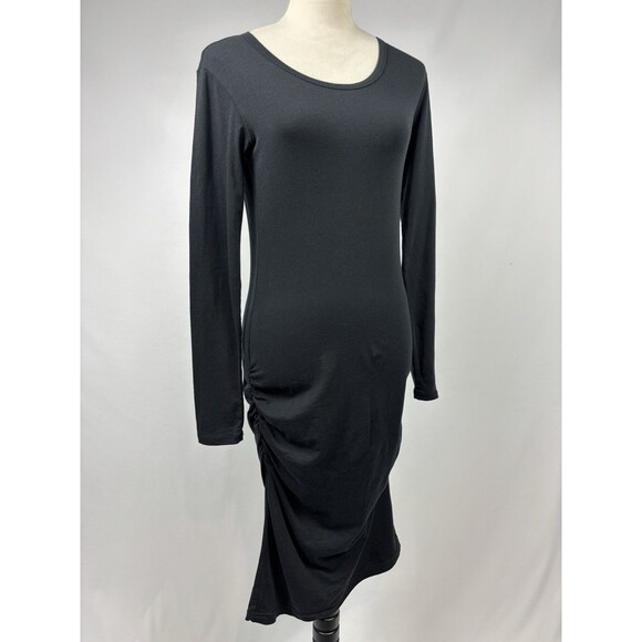 James Perse Bodycon Maxi Dress Black Size 3 Large Long Sleeve Scoop Neck Ruched - Picture 1 of 7